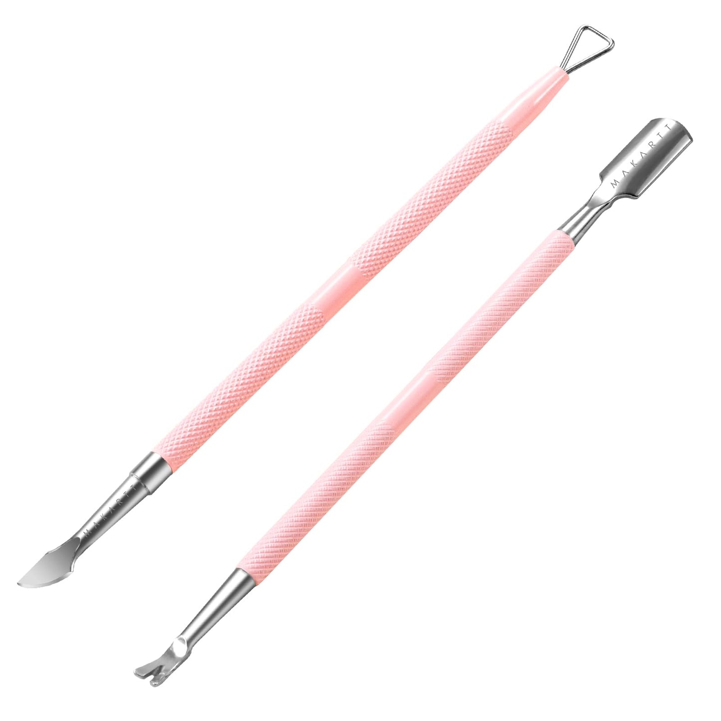 Makartt Cuticle Trimmer with Cuticle Pusher, 3 PCS Pink Nail Cuticle Nipper Professional Pedicure Manicure Tools with Stainless Steel Dual End Pusher, Nail Scraper