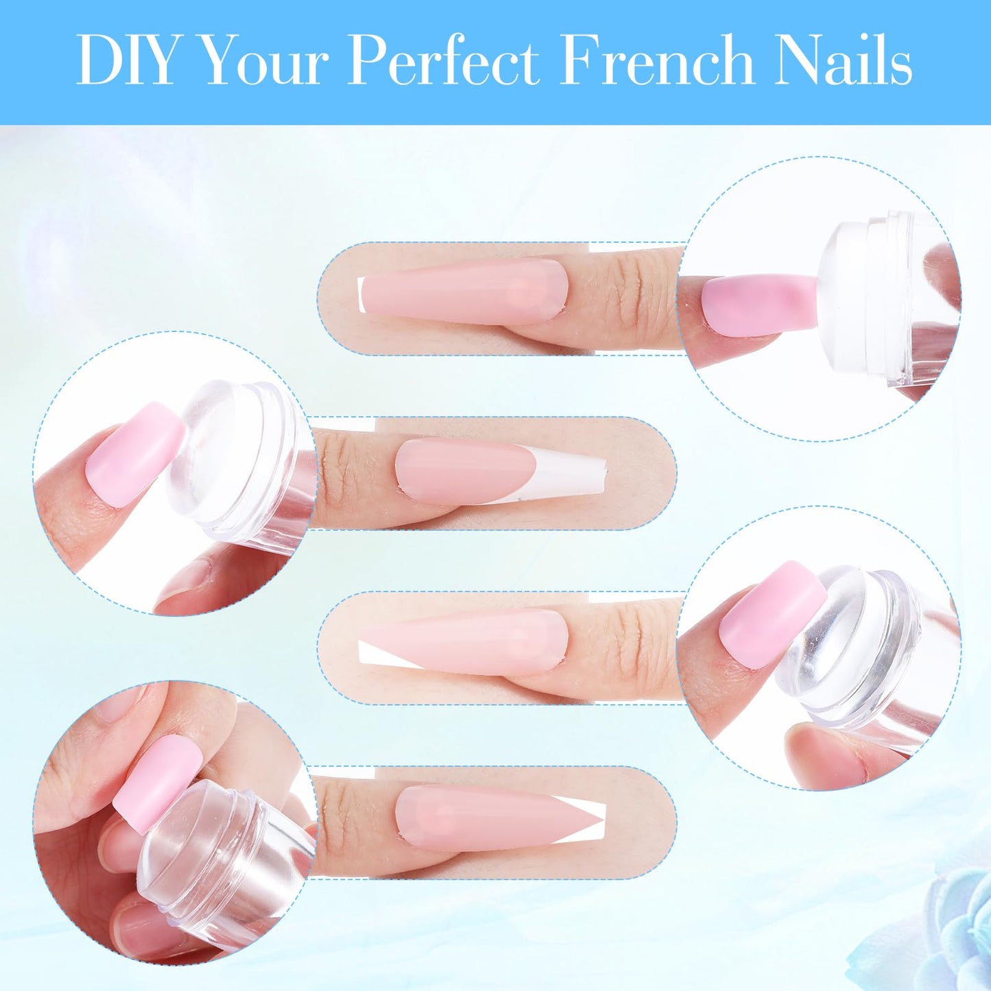4 Pcs Nail Stamper, Clear Silicone French Nail Art Stamper Set with 4 Scrapers Round Rectangular Double Head Body Jelly Nails Art Template Tools for DIY Nail Art Manicure