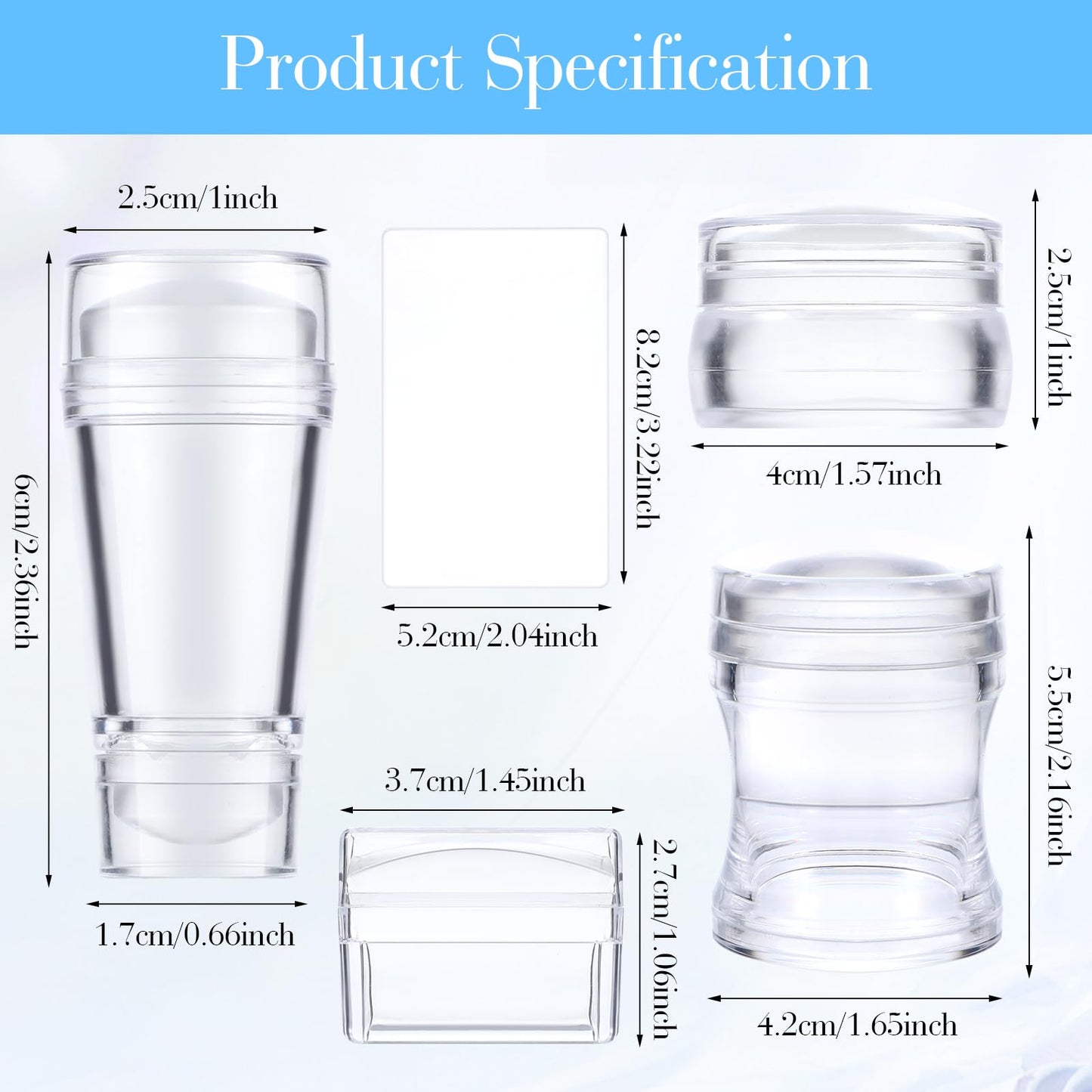 4 Pcs Nail Stamper, Clear Silicone French Nail Art Stamper Set with 4 Scrapers Round Rectangular Double Head Body Jelly Nails Art Template Tools for DIY Nail Art Manicure