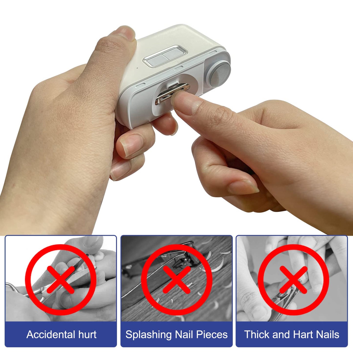Electric Nail Clipper, with Nail File & Nail Scraps Storage USB Rechargeable Safety Fingernail Trimmer 2 in 1Manicure Tool for Elderly Adults Children Care Communities, Caregivers, Kids Men Women