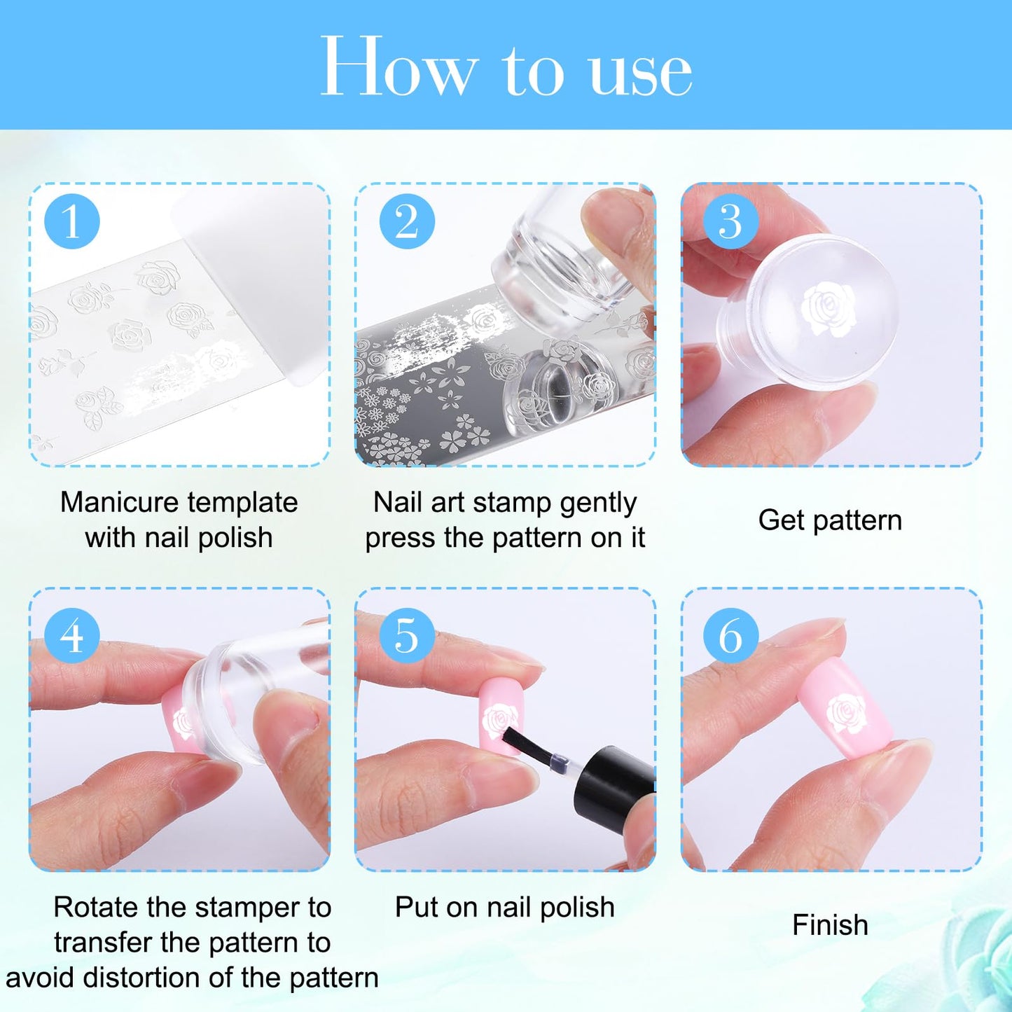 4 Pcs Nail Stamper, Clear Silicone French Nail Art Stamper Set with 4 Scrapers Round Rectangular Double Head Body Jelly Nails Art Template Tools for DIY Nail Art Manicure