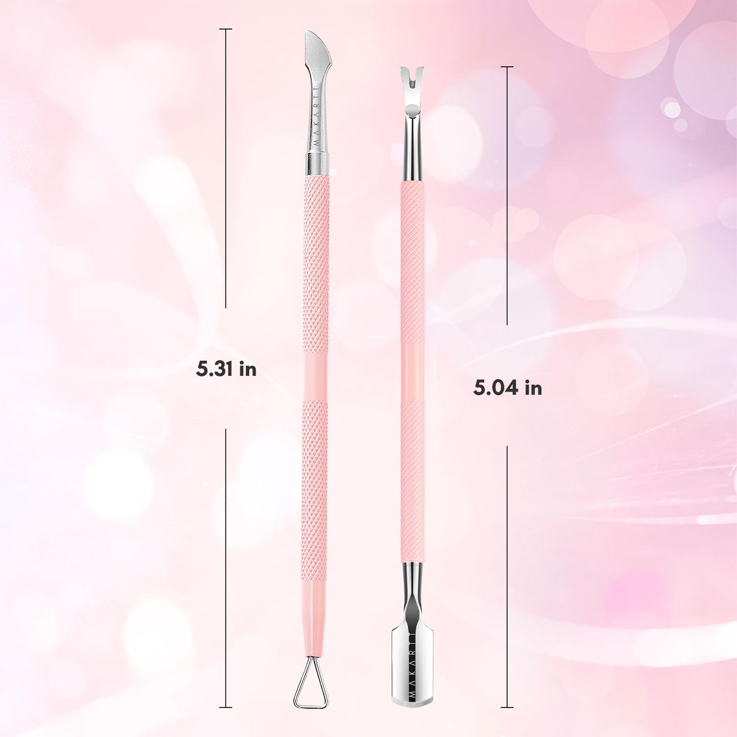Makartt Cuticle Trimmer with Cuticle Pusher, 3 PCS Pink Nail Cuticle Nipper Professional Pedicure Manicure Tools with Stainless Steel Dual End Pusher, Nail Scraper