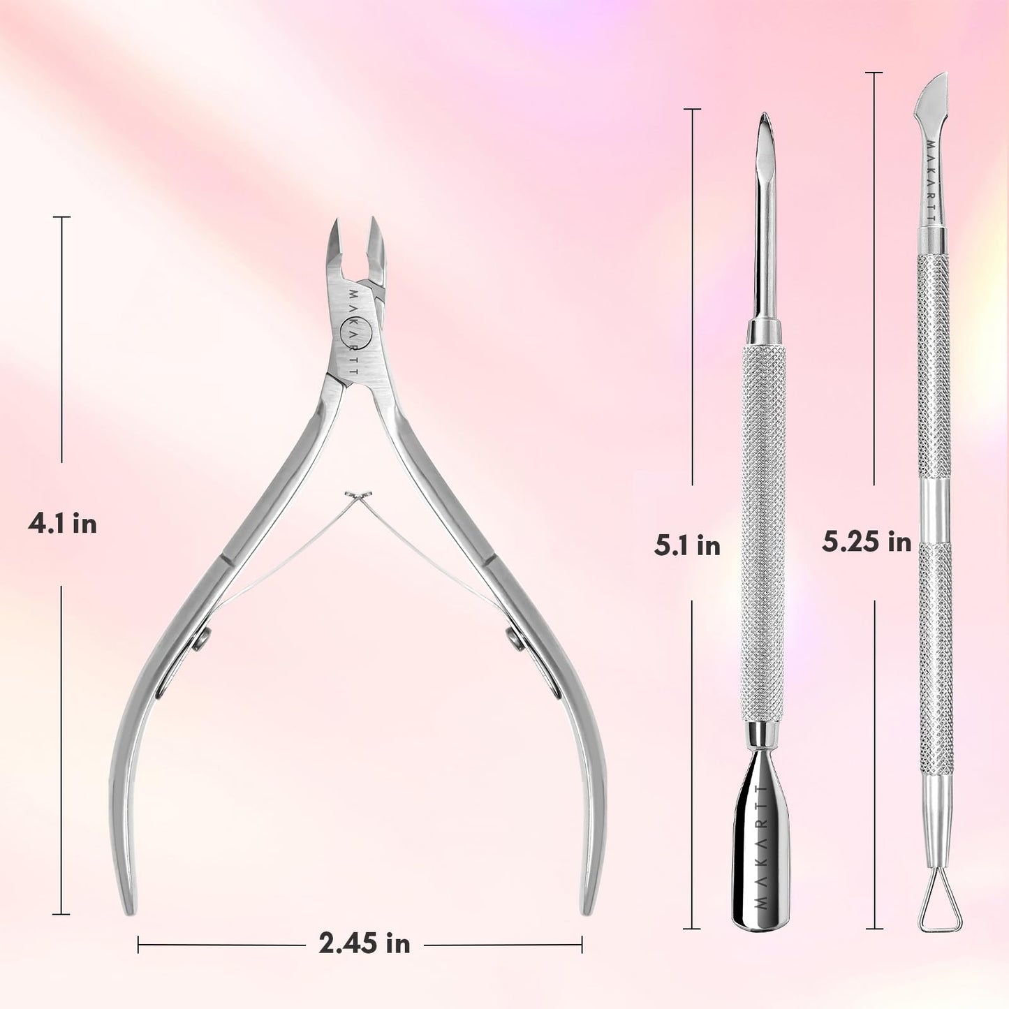 Makartt Cuticle Trimmer with Cuticle Pusher, 3 PCS Pink Nail Cuticle Nipper Professional Pedicure Manicure Tools with Stainless Steel Dual End Pusher, Nail Scraper