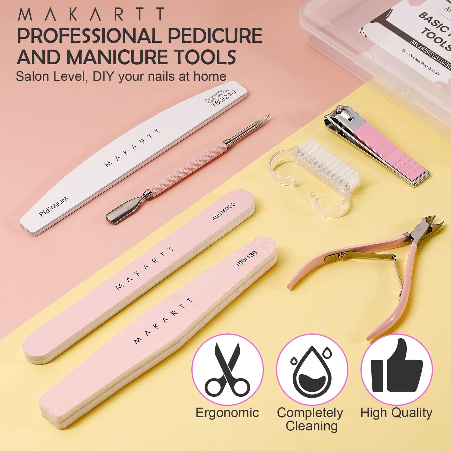 Makartt Cuticle Trimmer with Cuticle Pusher, 3 PCS Pink Nail Cuticle Nipper Professional Pedicure Manicure Tools with Stainless Steel Dual End Pusher, Nail Scraper