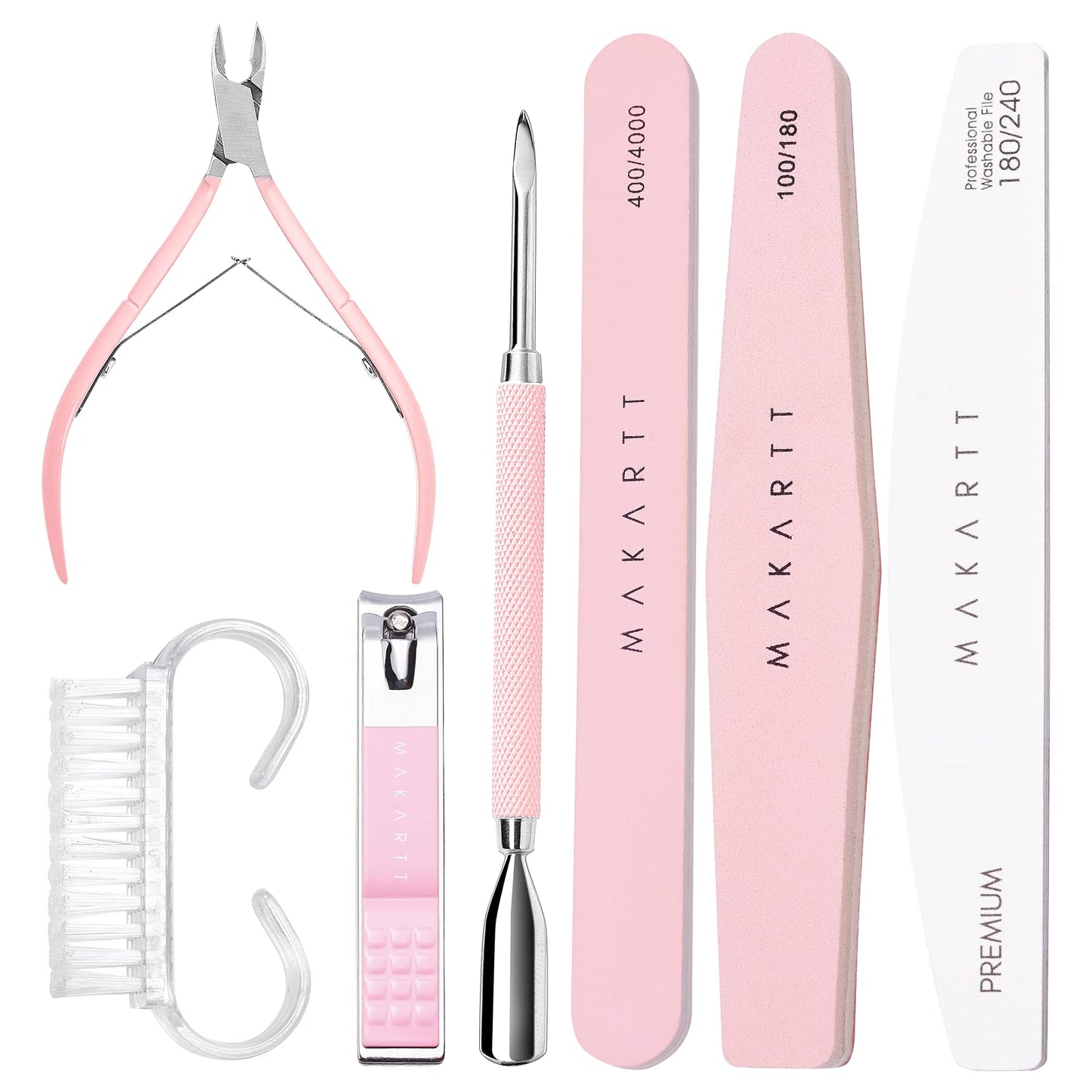 Makartt Cuticle Trimmer with Cuticle Pusher, 3 PCS Pink Nail Cuticle Nipper Professional Pedicure Manicure Tools with Stainless Steel Dual End Pusher, Nail Scraper