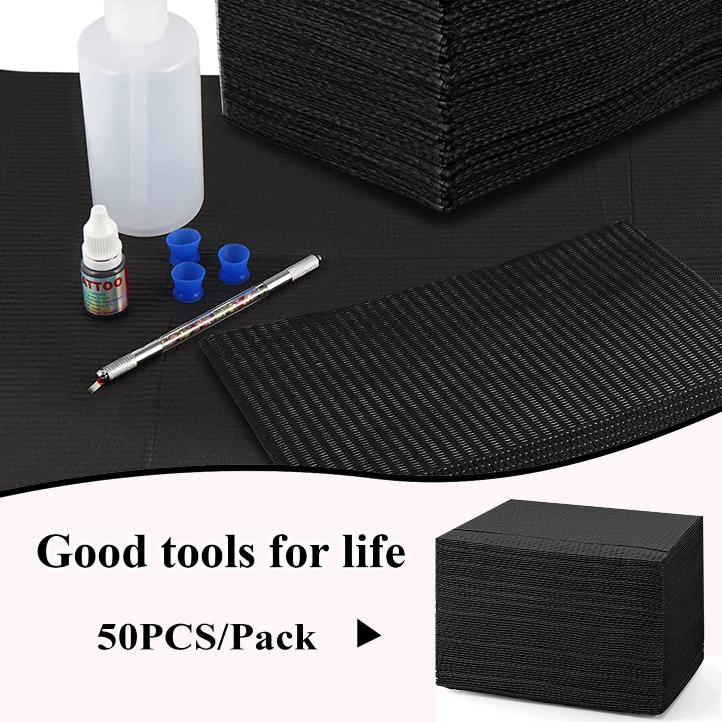 50Pcs Disposable Nail Art Table Towels 3 Ply Tissue Waterproof Lap Cloths 13" x 18" Waterproof Dental Bibs for Patients - Dentist or Medical Tray Cover and Nail Table Cover Supplies, Black