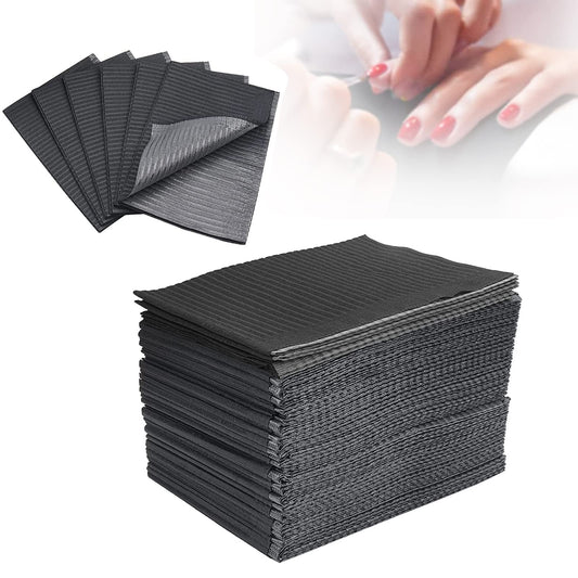 50Pcs Disposable Nail Art Table Towels 3 Ply Tissue Waterproof Lap Cloths 13" x 18" Waterproof Dental Bibs for Patients - Dentist or Medical Tray Cover and Nail Table Cover Supplies, Black